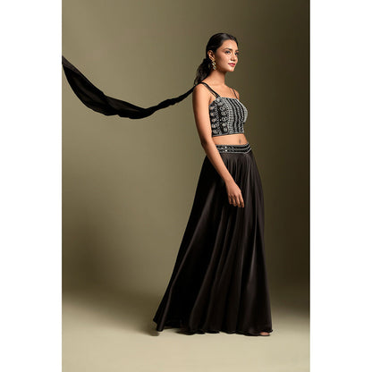 "Two Sisters" by Gyans Black Satin Crop Top & Palazzo (Set of 2)