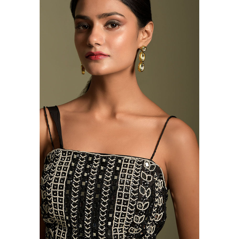 "Two Sisters" by Gyans Black Satin Crop Top & Palazzo (Set of 2)