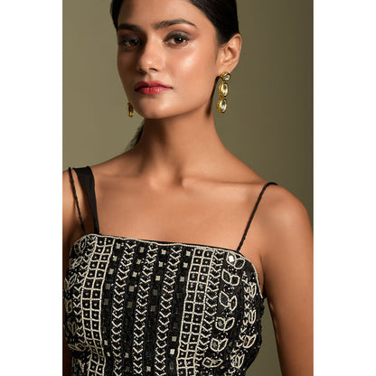 "Two Sisters" by Gyans Black Satin Crop Top & Palazzo (Set of 2)