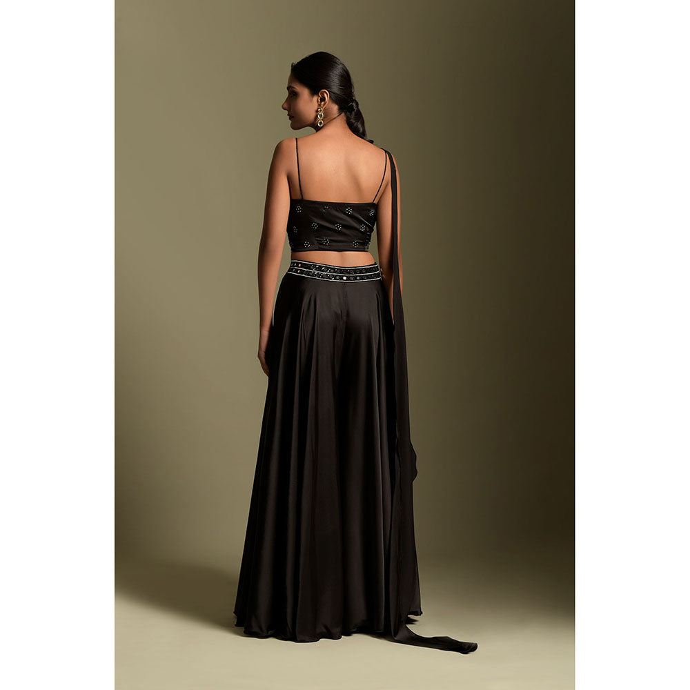 "Two Sisters" by Gyans Black Satin Crop Top & Palazzo (Set of 2)