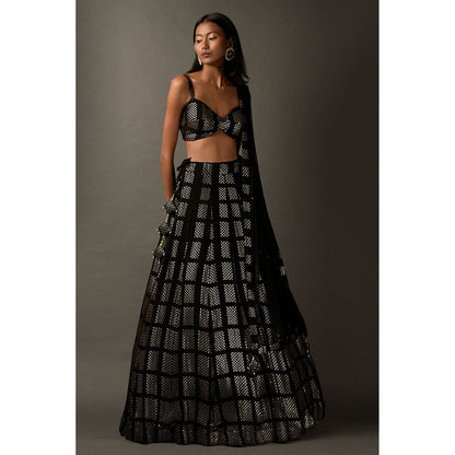 "Two Sisters" by Gyans Black Embellished Blouse with Dupatta & Skirt (Set of 3)