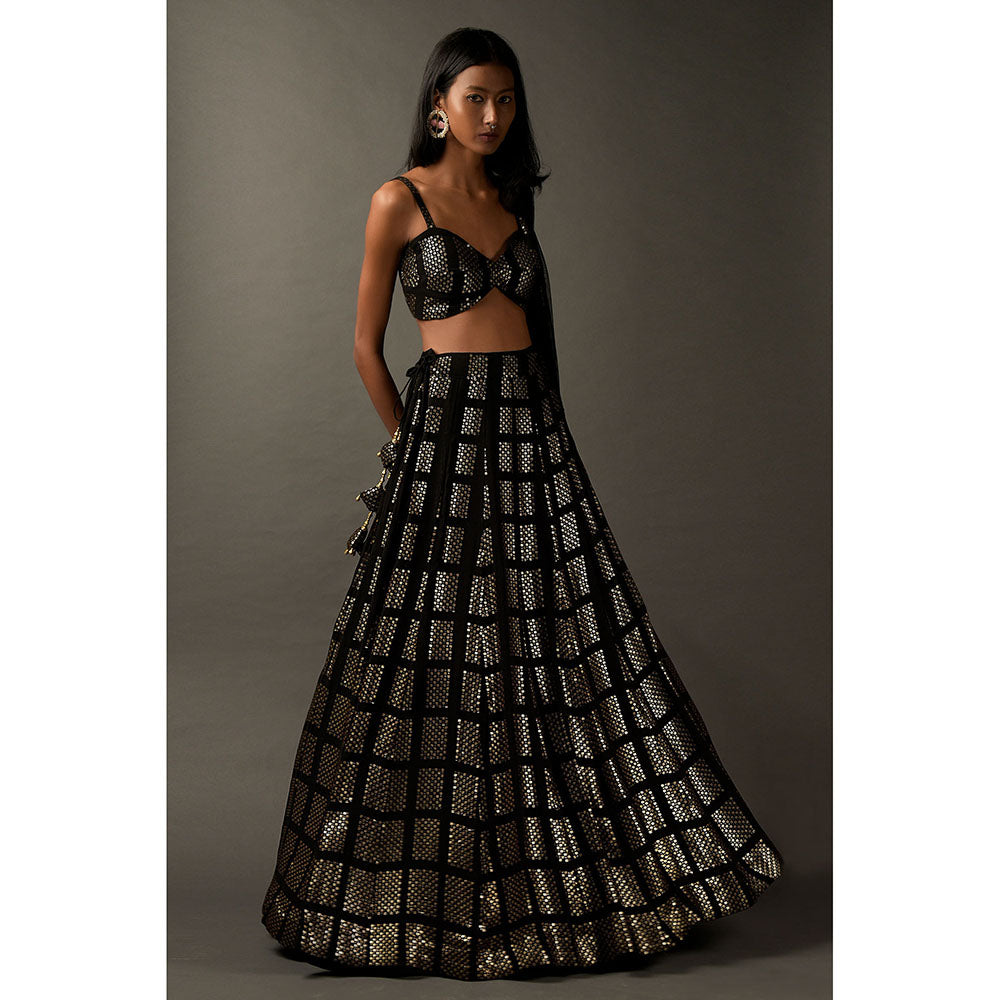 "Two Sisters" by Gyans Black Embellished Blouse with Dupatta & Skirt (Set of 3)