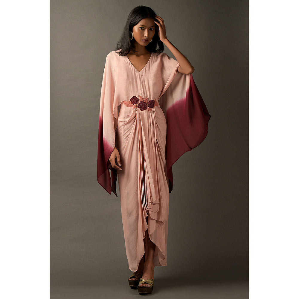 "Two Sisters" by Gyans Pink & Maroon Ombre Kaftan Draped Dress