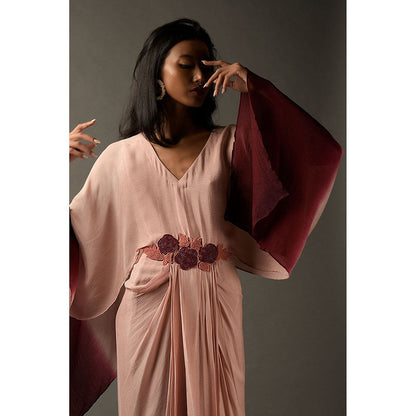"Two Sisters" by Gyans Pink & Maroon Ombre Kaftan Draped Dress