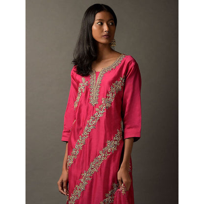 "Two Sisters" by Gyans Hot Pink Embroidered Kurta with Palazzo & Dupatta (Set of 3)