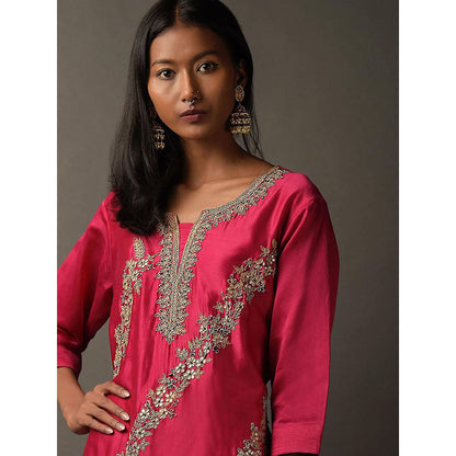 "Two Sisters" by Gyans Hot Pink Embroidered Kurta with Palazzo & Dupatta (Set of 3)