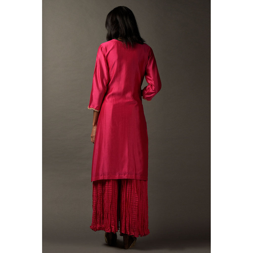 "Two Sisters" by Gyans Hot Pink White Thread Kurta with Dupatta & Pant (Set of 3)