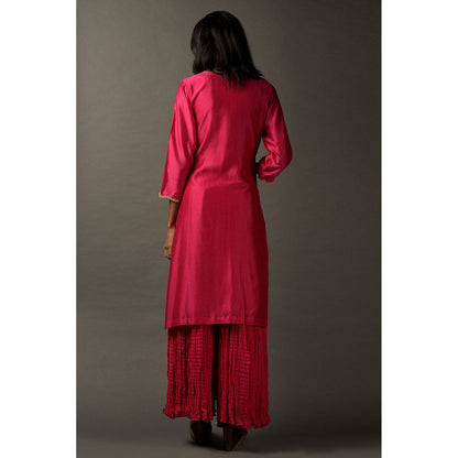 "Two Sisters" by Gyans Hot Pink White Thread Kurta with Dupatta & Pant (Set of 3)