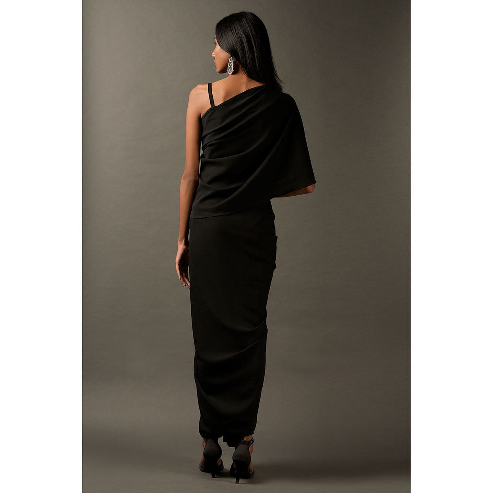 "Two Sisters" by Gyans Black Lycra Embroidered Draped Dress