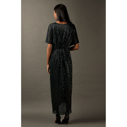 "Two Sisters" by Gyans Bottle Green Embellished Draped Dress