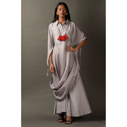 "Two Sisters" by Gyans Light Grey Satin Draped Jumpsuit