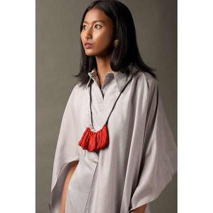 "Two Sisters" by Gyans Light Grey Satin Draped Jumpsuit