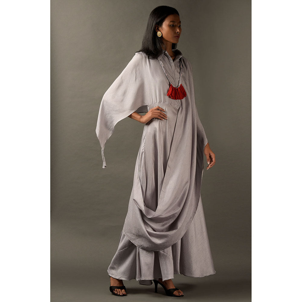 "Two Sisters" by Gyans Light Grey Satin Draped Jumpsuit