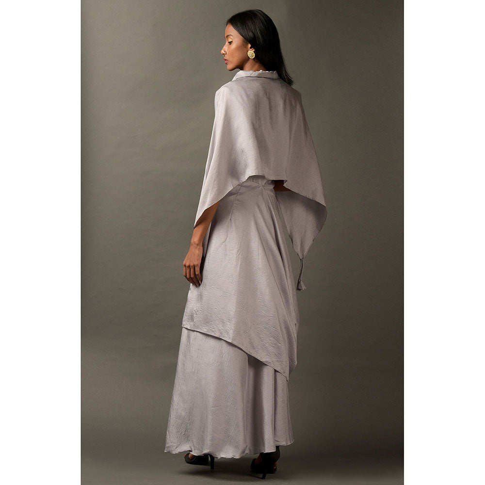 "Two Sisters" by Gyans Light Grey Satin Draped Jumpsuit