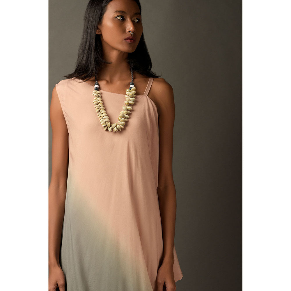 "Two Sisters" by Gyans Pink & Grey Ombre Georgette Dress with Shell Neckpiece (Set of 2)