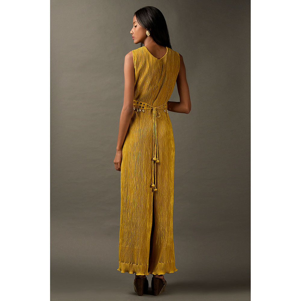 "Two Sisters" by Gyans Mustard Yellow Lycra Jumpsuit & Belt (Set of 2)