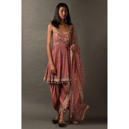 "Two Sisters" by Gyans Pink Peplum Kurta with Dhoti Pant & Dupatta (Set of 3)