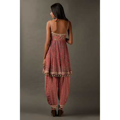 "Two Sisters" by Gyans Pink Peplum Kurta with Dhoti Pant & Dupatta (Set of 3)