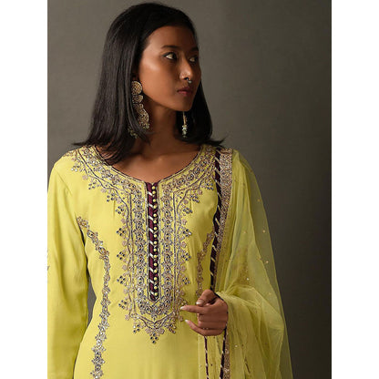 "Two Sisters" by Gyans Lime Green Kurta with Dhoti Pant & Dupatta (Set of 3)