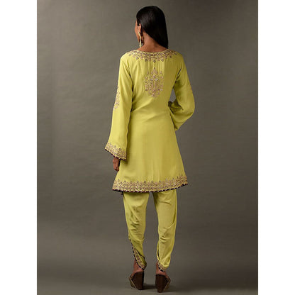 "Two Sisters" by Gyans Lime Green Kurta with Dhoti Pant & Dupatta (Set of 3)