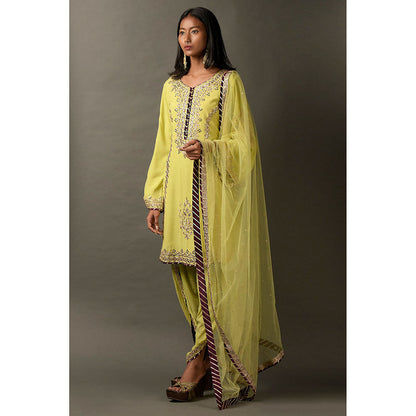 "Two Sisters" by Gyans Lime Green Kurta with Dhoti Pant & Dupatta (Set of 3)