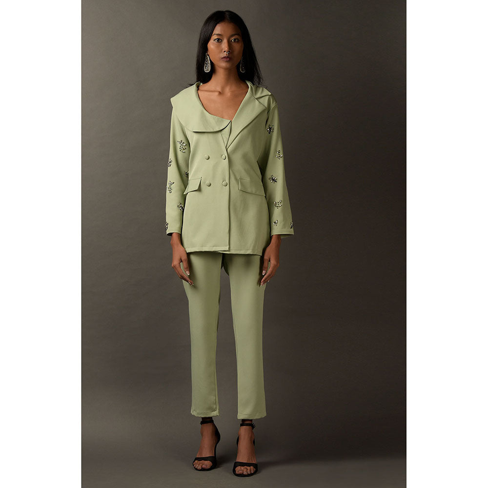 "Two Sisters" by Gyans Mint Lycra Embroidered Co-Ord (Set of 2)