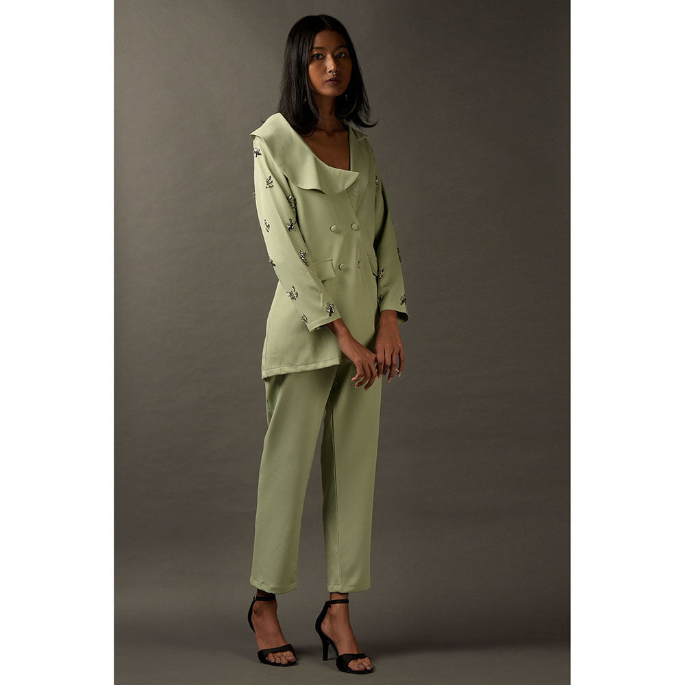 "Two Sisters" by Gyans Mint Lycra Embroidered Co-Ord (Set of 2)