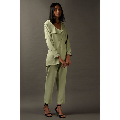 "Two Sisters" by Gyans Mint Lycra Embroidered Co-Ord (Set of 2)