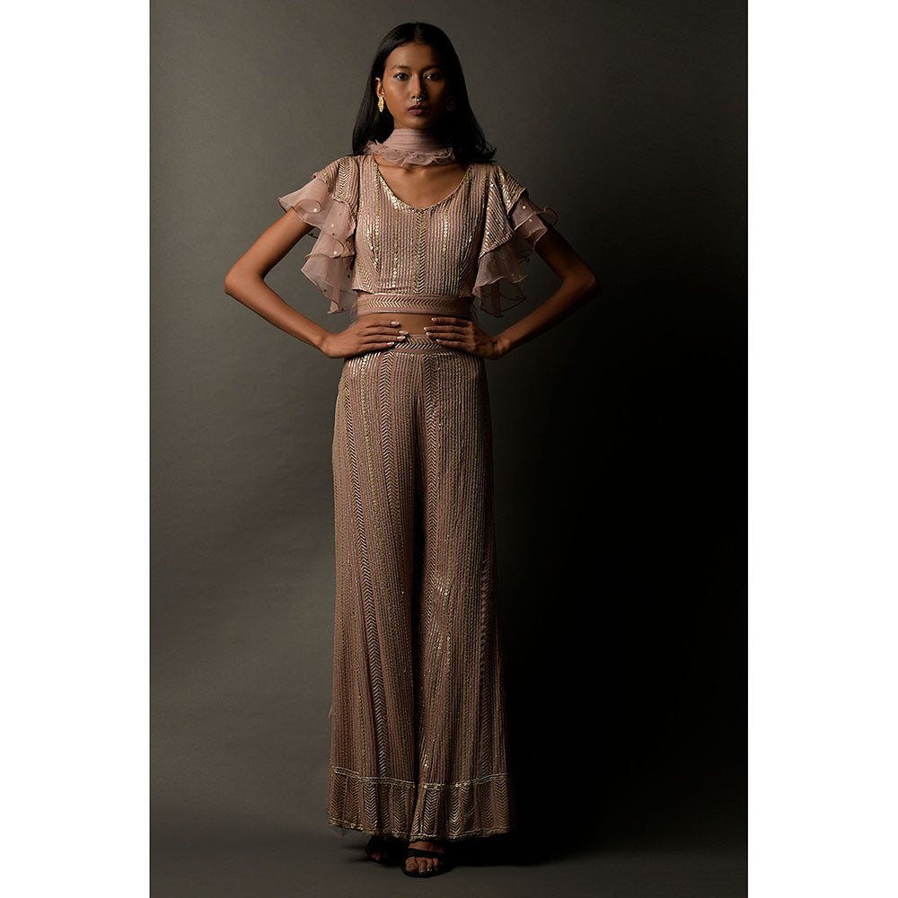 "Two Sisters" by Gyans Old Rose Georgette Co-Ord (Set of 3)