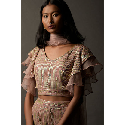 "Two Sisters" by Gyans Old Rose Georgette Co-Ord (Set of 3)