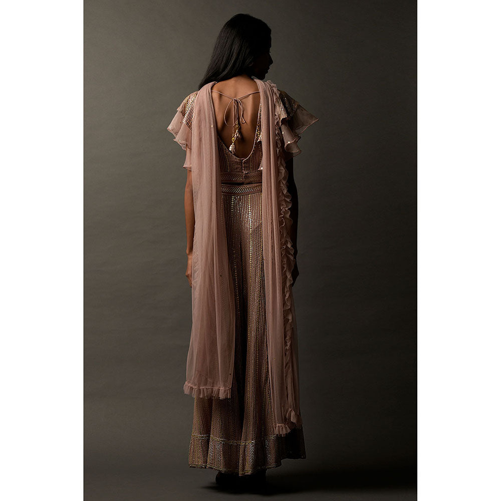 "Two Sisters" by Gyans Old Rose Georgette Co-Ord (Set of 3)