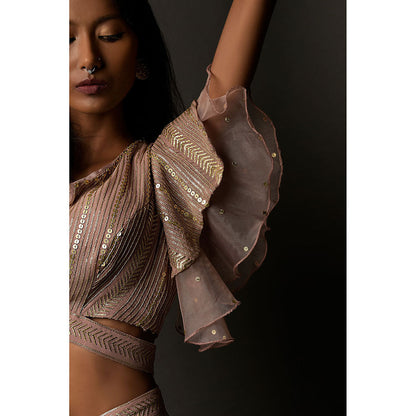 "Two Sisters" by Gyans Old Rose Georgette Co-Ord (Set of 3)