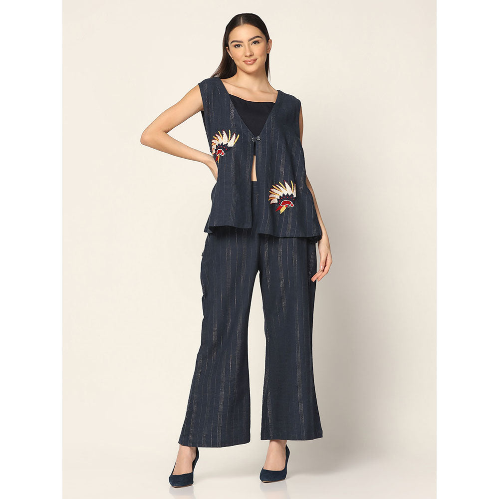 "Two Sisters" by Gyans Navy Blue Cotton Co-Ord (Set of 3)