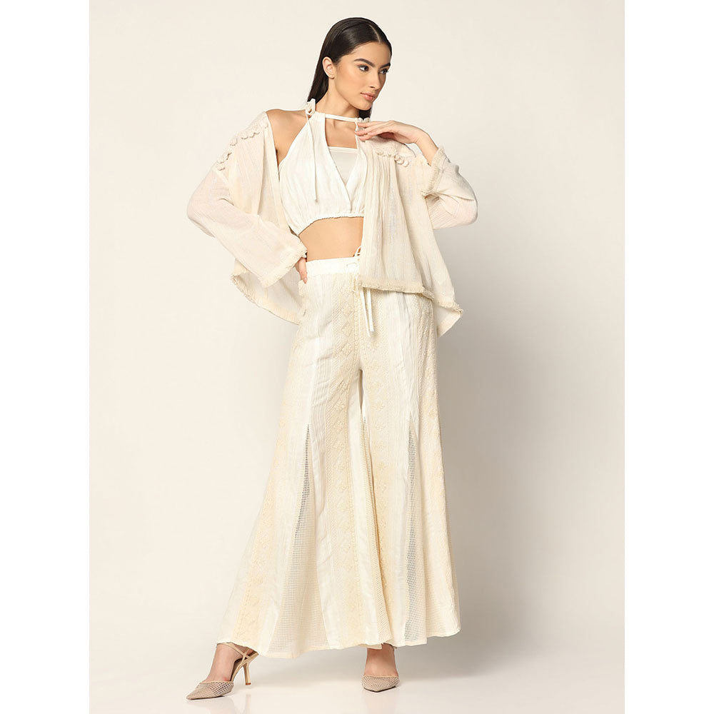 "Two Sisters" by Gyans Off-White Cotton Co-Ord (Set of 3)