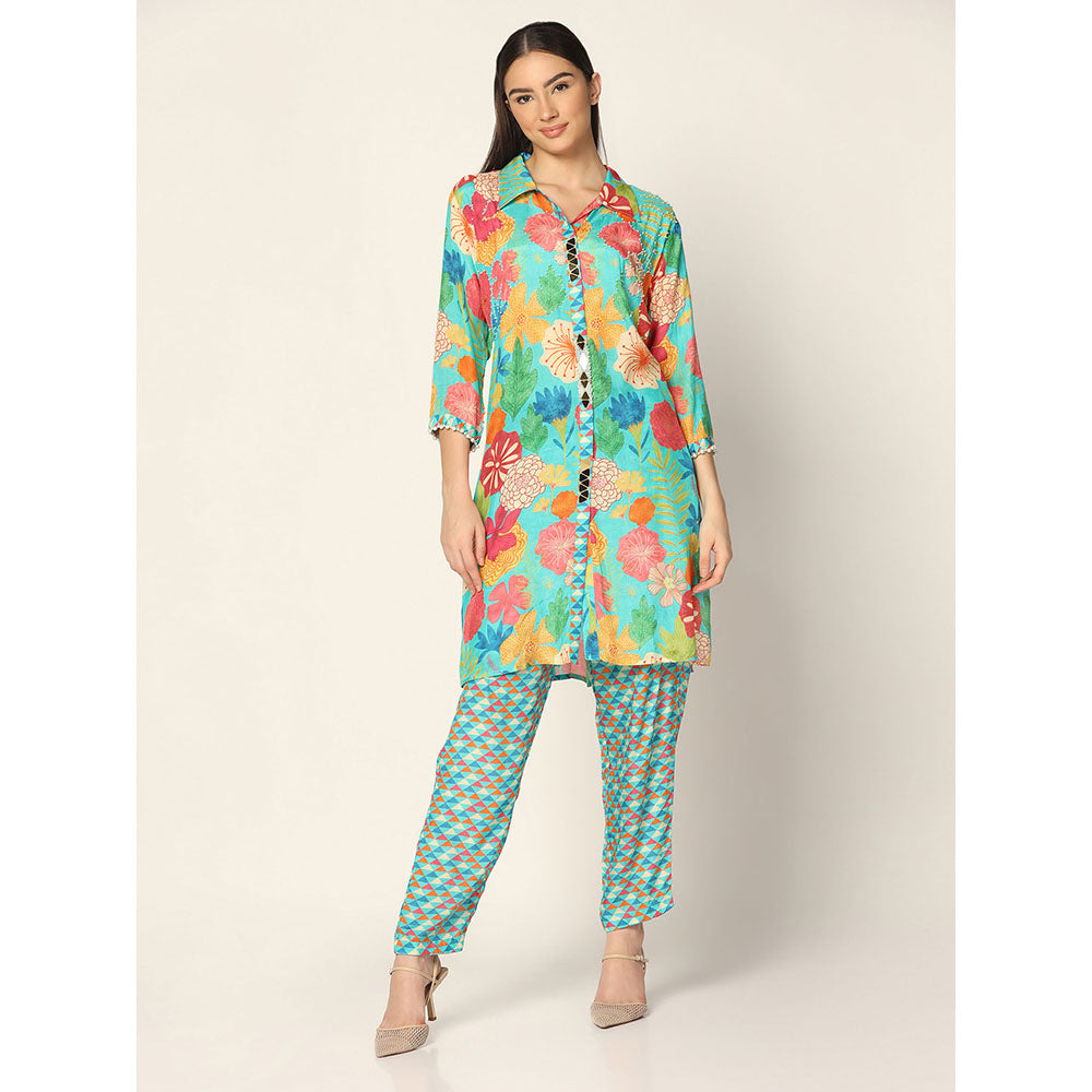 "Two Sisters" by Gyans Blue Multicolored Printed Co-Ord (Set of 2)