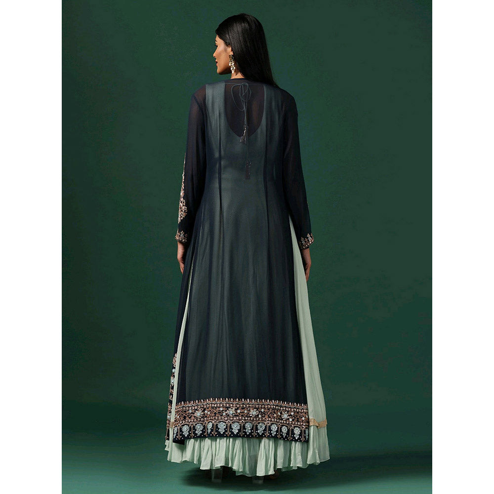 "Two Sisters" by Gyans Sea Green Anarkali with Cape (Set of 2)