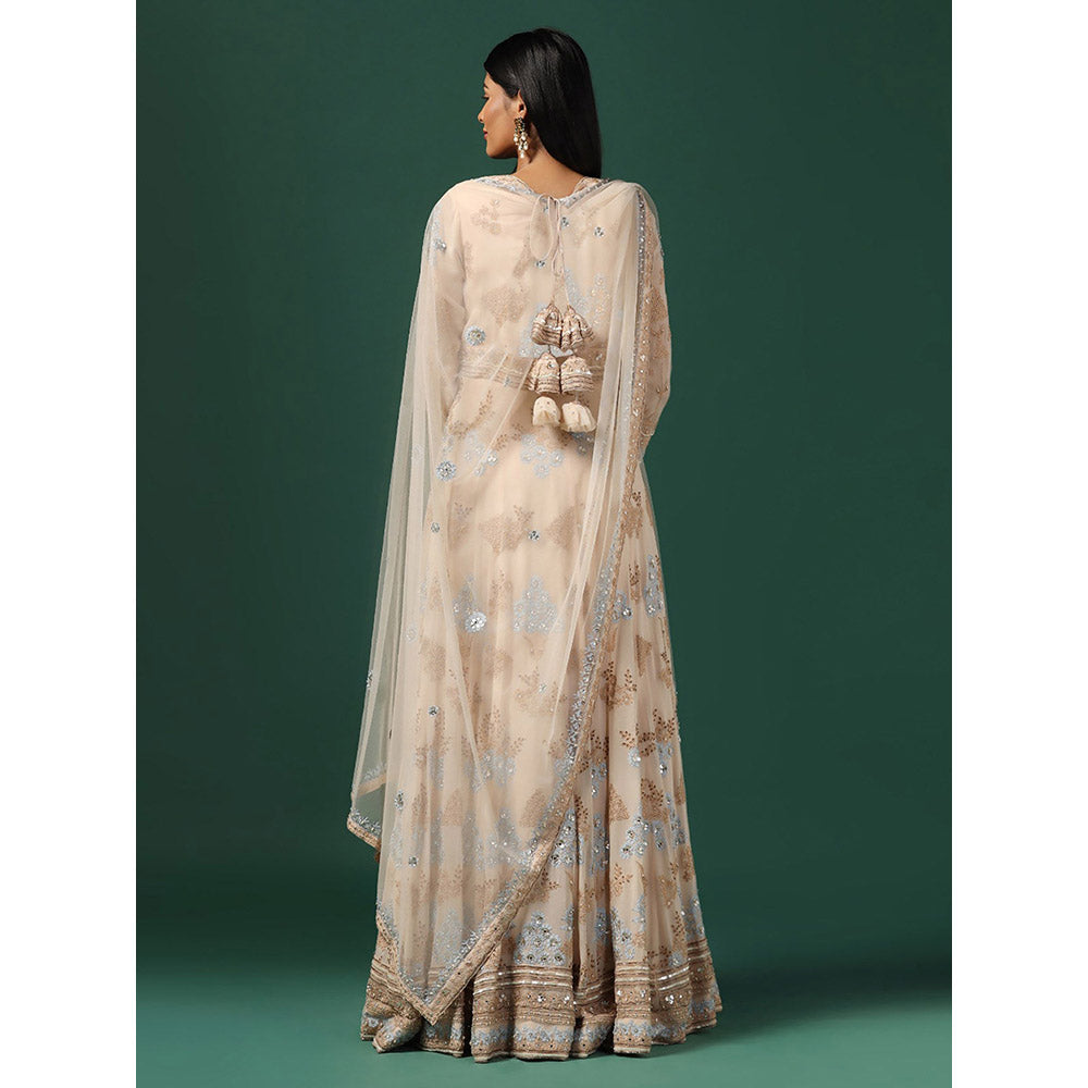 "Two Sisters" by Gyans Beige Embroidered Anarkali with Dupatta (Set of 2)