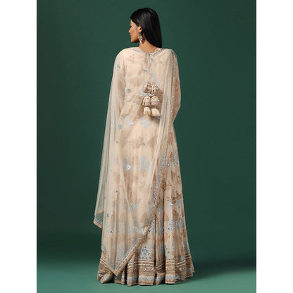 "Two Sisters" by Gyans Beige Embroidered Anarkali with Dupatta (Set of 2)