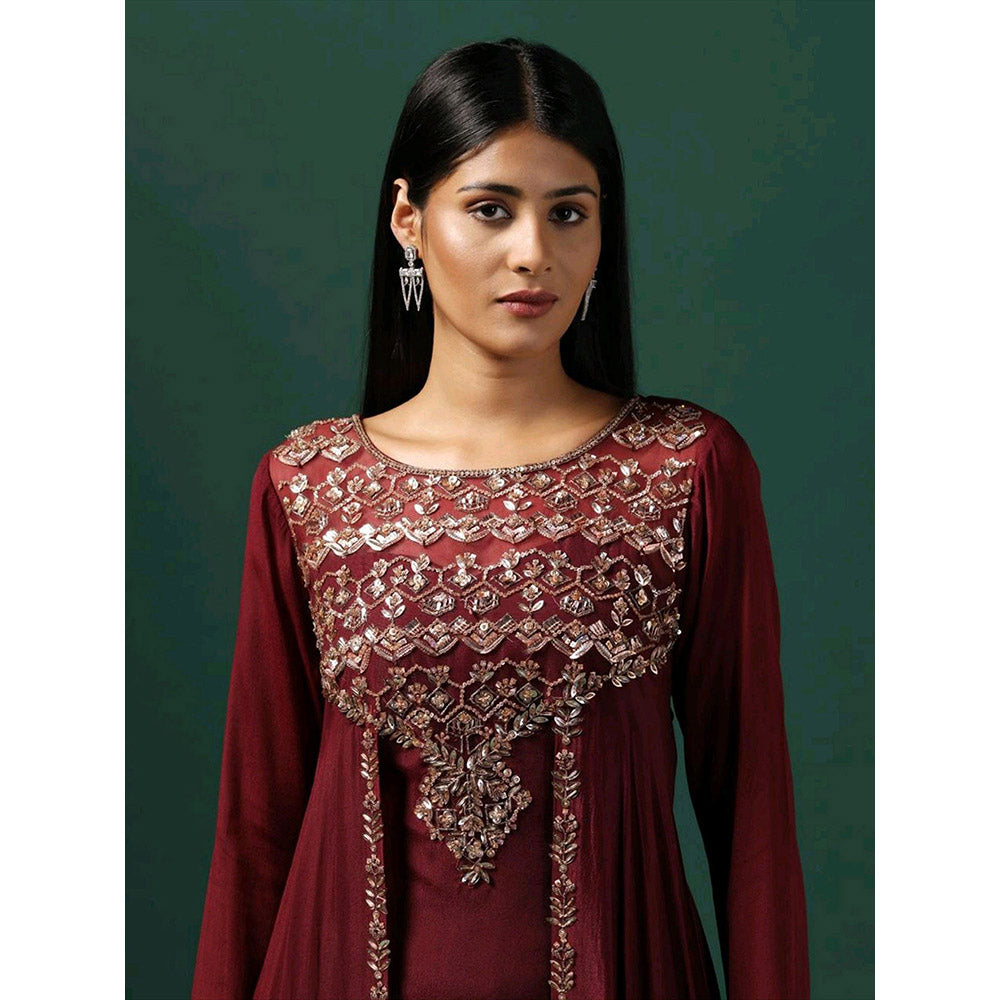 "Two Sisters" by Gyans Maroon Cape Style Georgette Maxi Dress