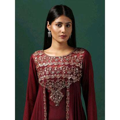 "Two Sisters" by Gyans Maroon Cape Style Georgette Maxi Dress