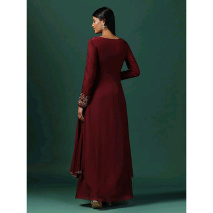 "Two Sisters" by Gyans Maroon Cape Style Georgette Maxi Dress