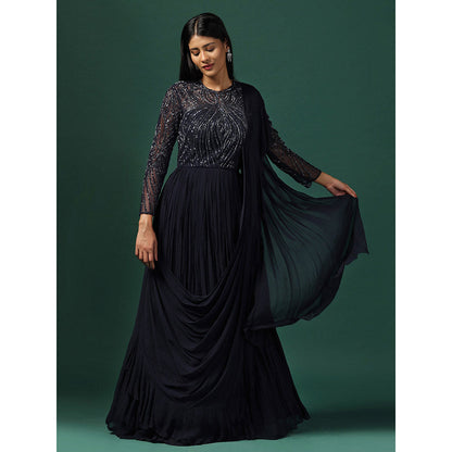 "Two Sisters" by Gyans Navy Blue Embroidered Gown