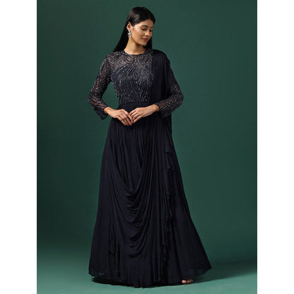 "Two Sisters" by Gyans Navy Blue Embroidered Gown