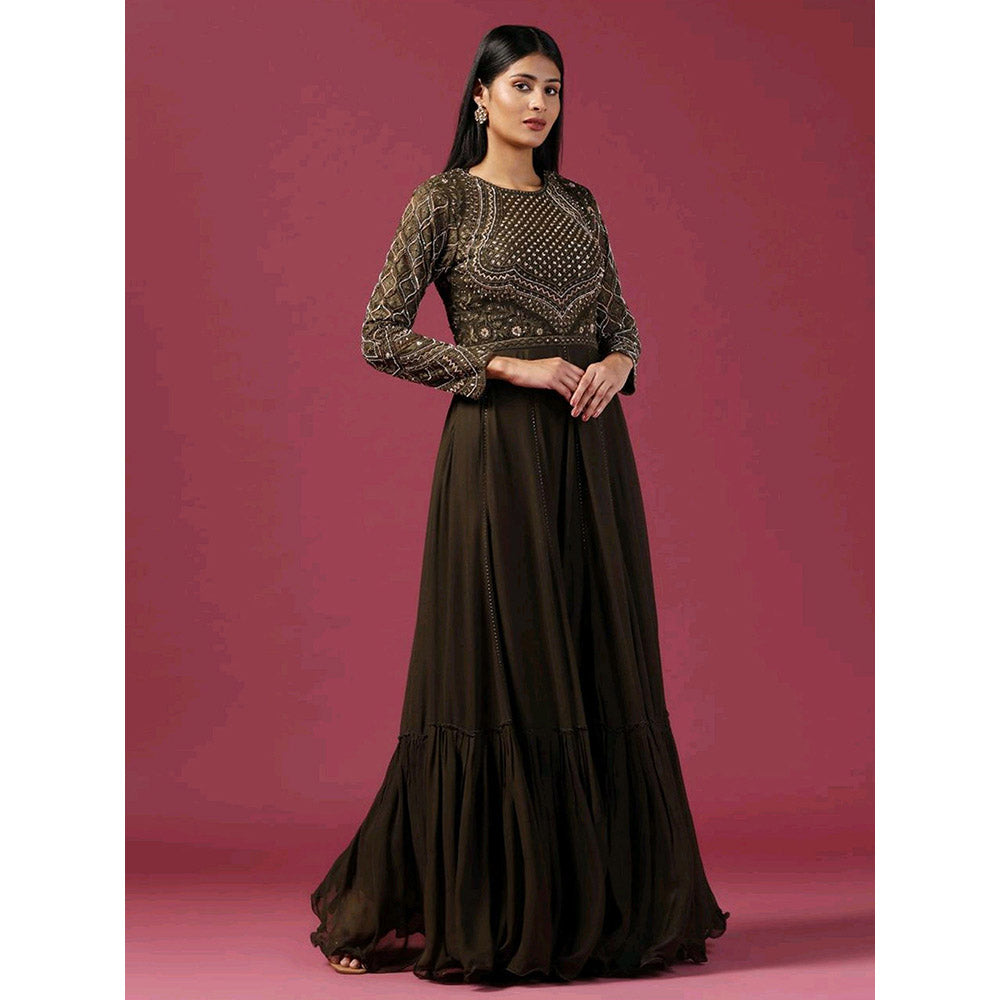 "Two Sisters" by Gyans Brown Anarkali with Dupatta (Set of 2)