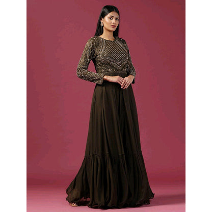 "Two Sisters" by Gyans Brown Anarkali with Dupatta (Set of 2)