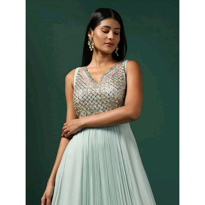 "Two Sisters" by Gyans Sea Green Anarkali with Cape (Set of 2)