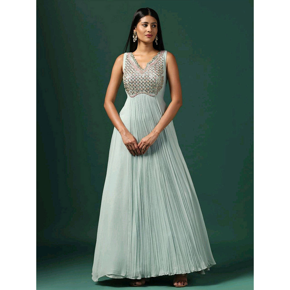 "Two Sisters" by Gyans Sea Green Anarkali with Cape (Set of 2)