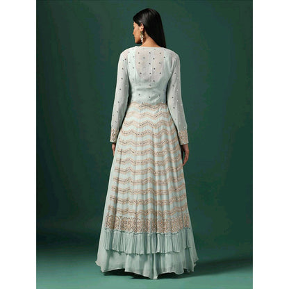 "Two Sisters" by Gyans Sea Green Anarkali with Cape (Set of 2)