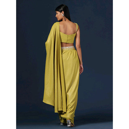 "Two Sisters" by Gyans Green Embellished Crop Top with Palazzo, Belt and Dupatta (Set of 4)