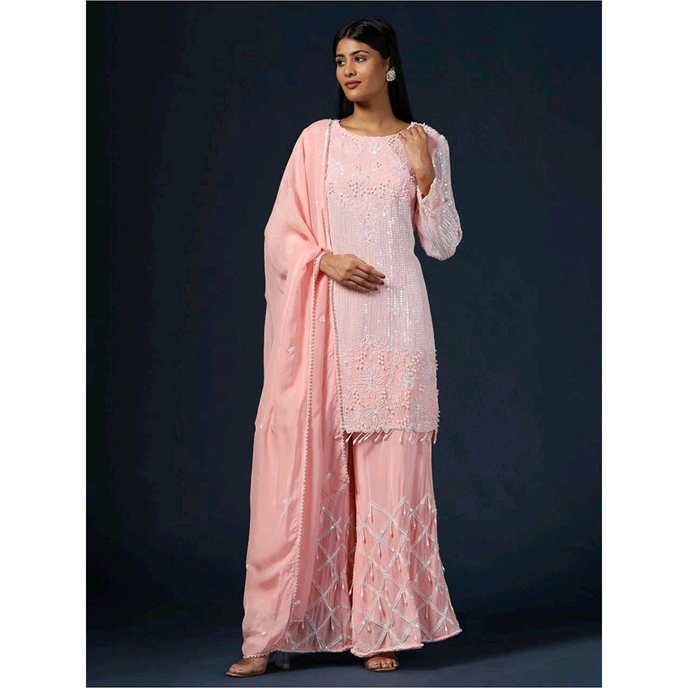 "Two Sisters" by Gyans Pink Embroidered Kurta with Pant and Dupatta (Set of 3)